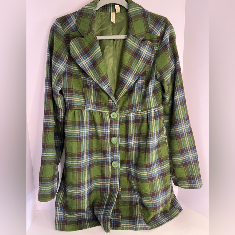 Women’s Medium Green Plaid Peacoat